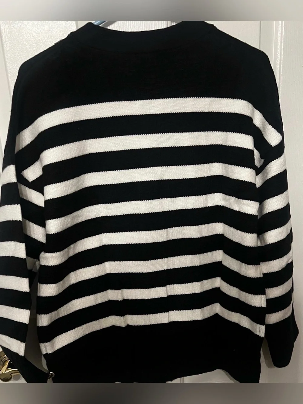 PrettyGarden Women Heavyweight Front Buttoning Cardigan Large Black & White NWT